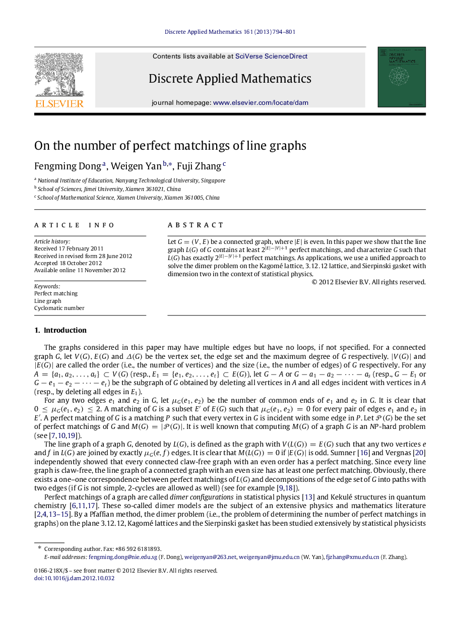 On the number of perfect matchings of line graphs