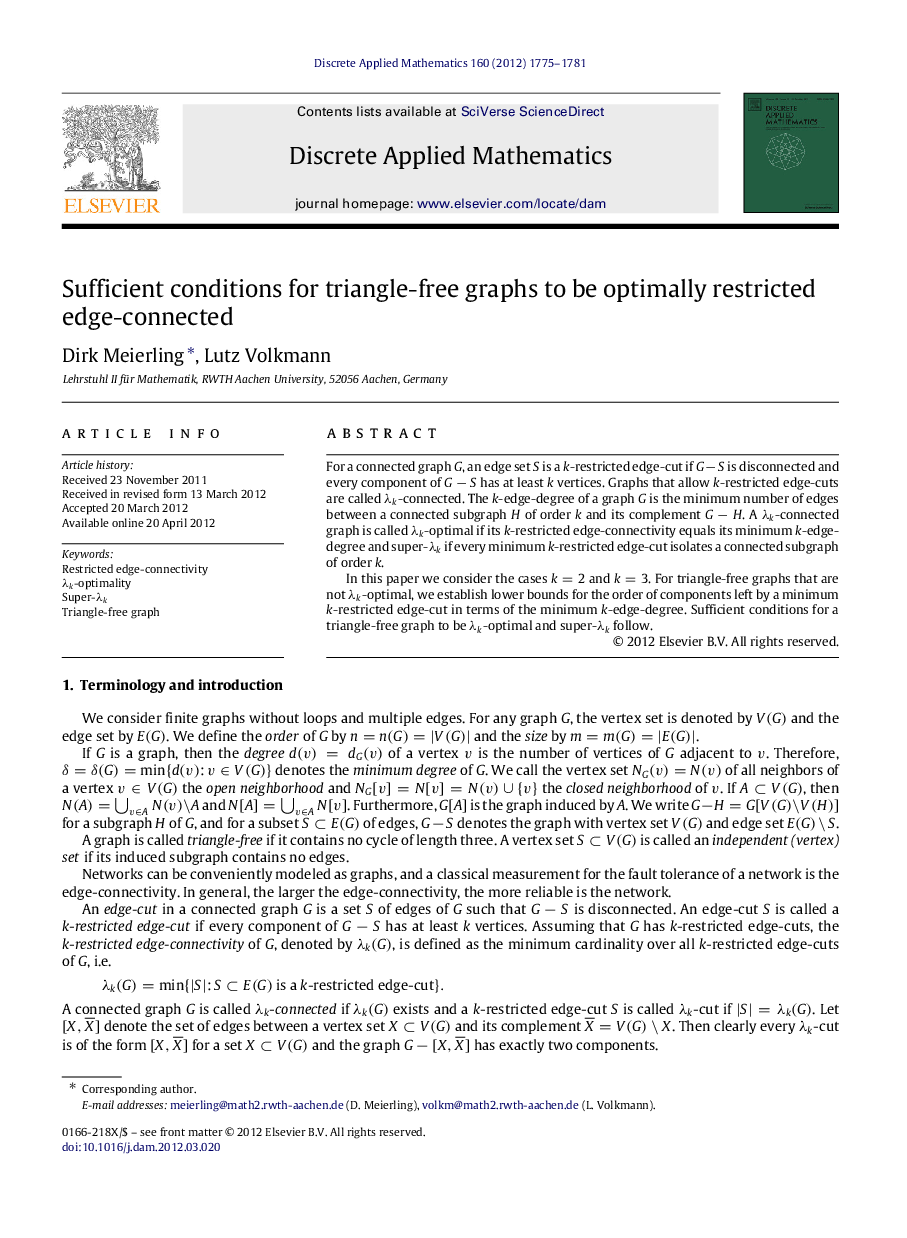 Sufficient conditions for triangle-free graphs to be optimally restricted edge-connected