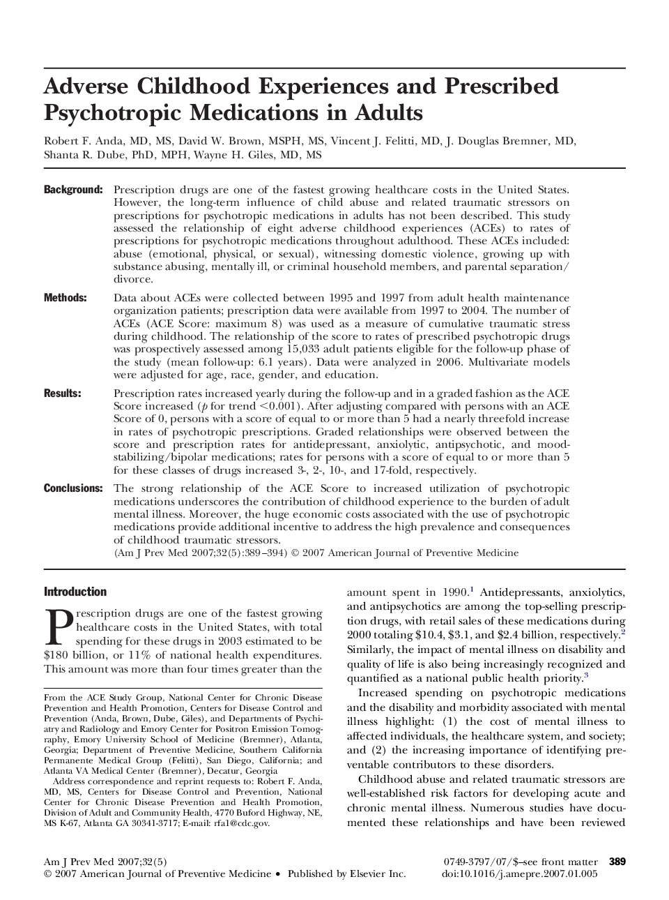 Adverse Childhood Experiences and Prescribed Psychotropic Medications in Adults