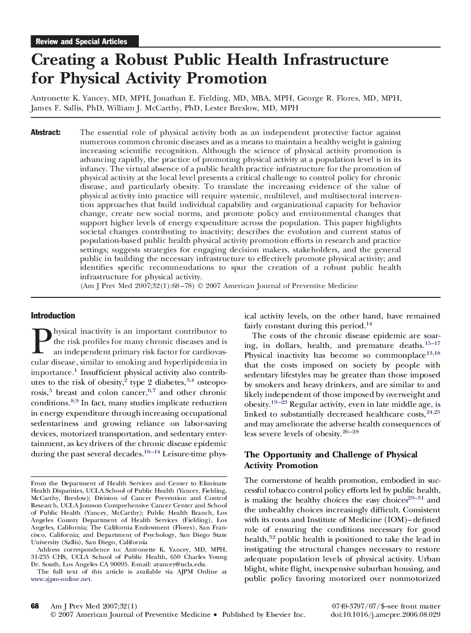 عکس صفحه اول مقاله: Creating a Robust Public Health Infrastructure for Physical Activity Promotion Creating a Robust Public Health Infrastructure for Physical Activity Promotion