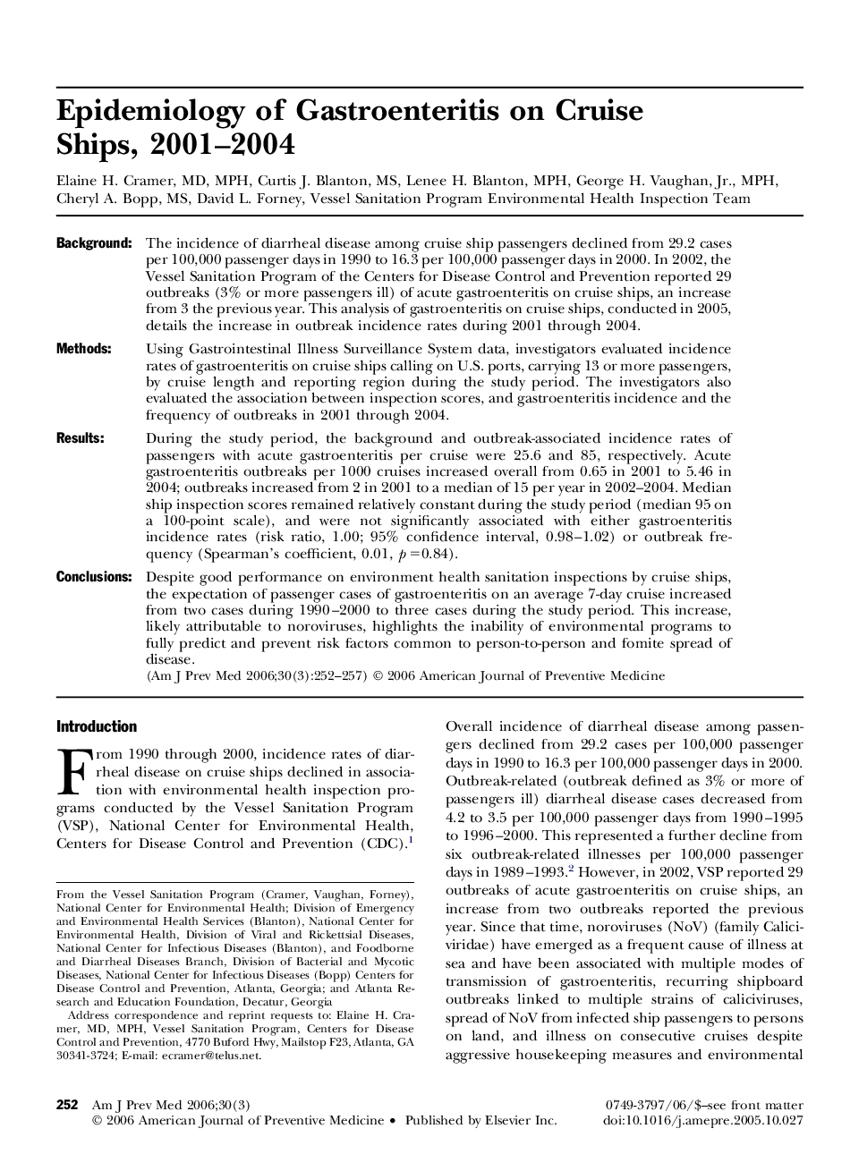 Epidemiology of Gastroenteritis on Cruise Ships, 2001-2004