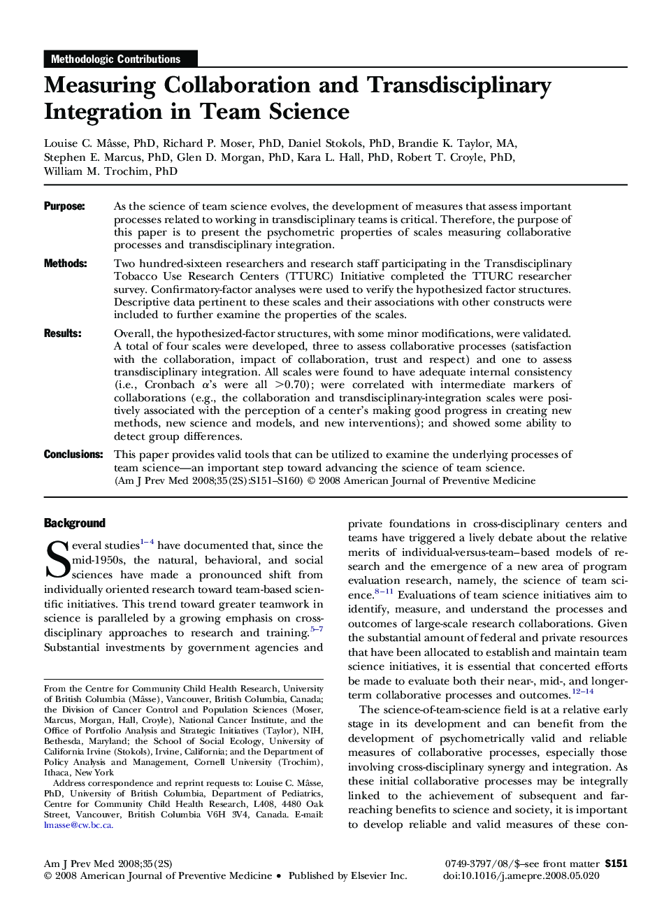 Measuring Collaboration and Transdisciplinary Integration in Team Science