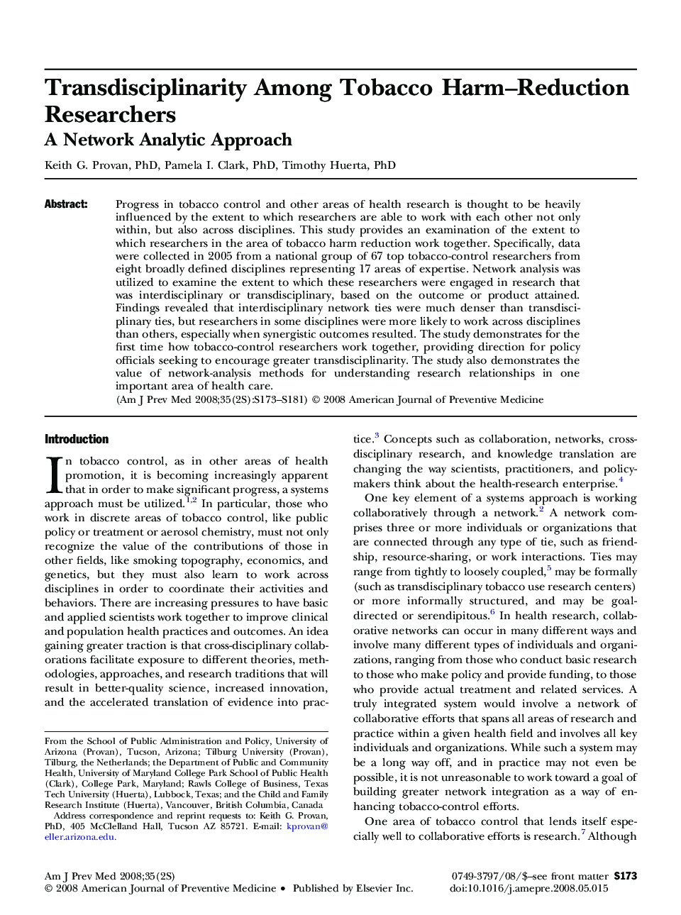 Transdisciplinarity Among Tobacco Harm–Reduction Researchers: A Network Analytic Approach