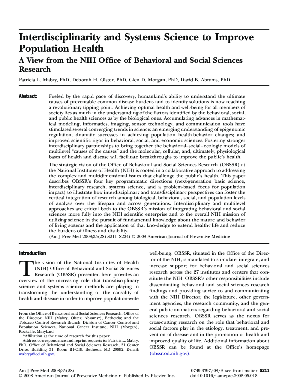 عکس صفحه اول مقاله: Interdisciplinarity and Systems Science to Improve Population Health ⁎: A View from the NIH Office of Behavioral and Social Sciences Research Interdisciplinarity and Systems Science to Improve Population Health ⁎: A View from the NIH Office of Behavioral and Social Sciences Research