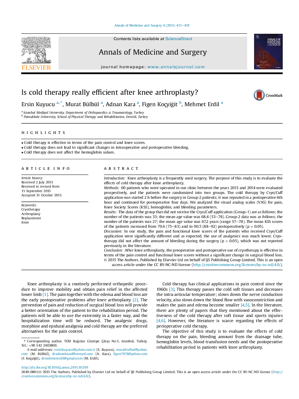 Is cold therapy really efficient after knee arthroplasty?