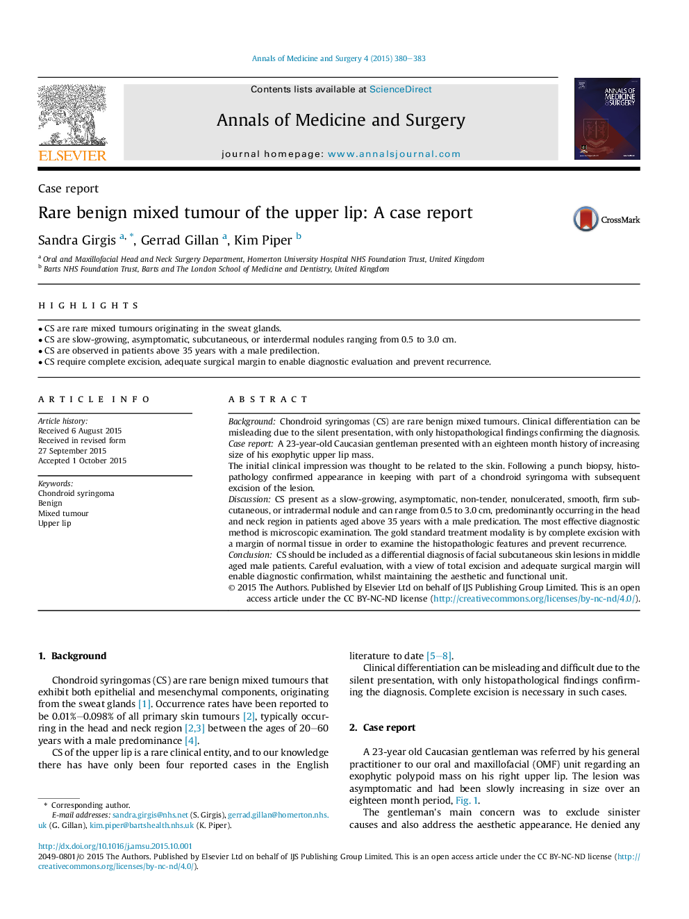 Rare benign mixed tumour of the upper lip: A case report