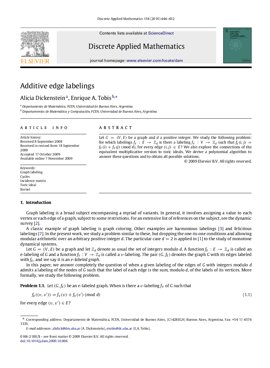 Additive edge labelings