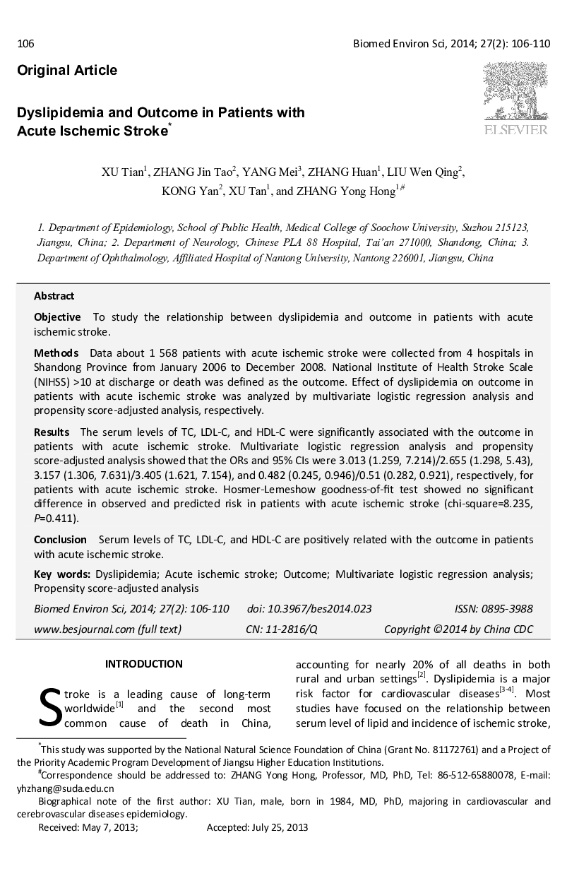 Dyslipidemia and Outcome in Patients with Acute Ischemic Stroke 