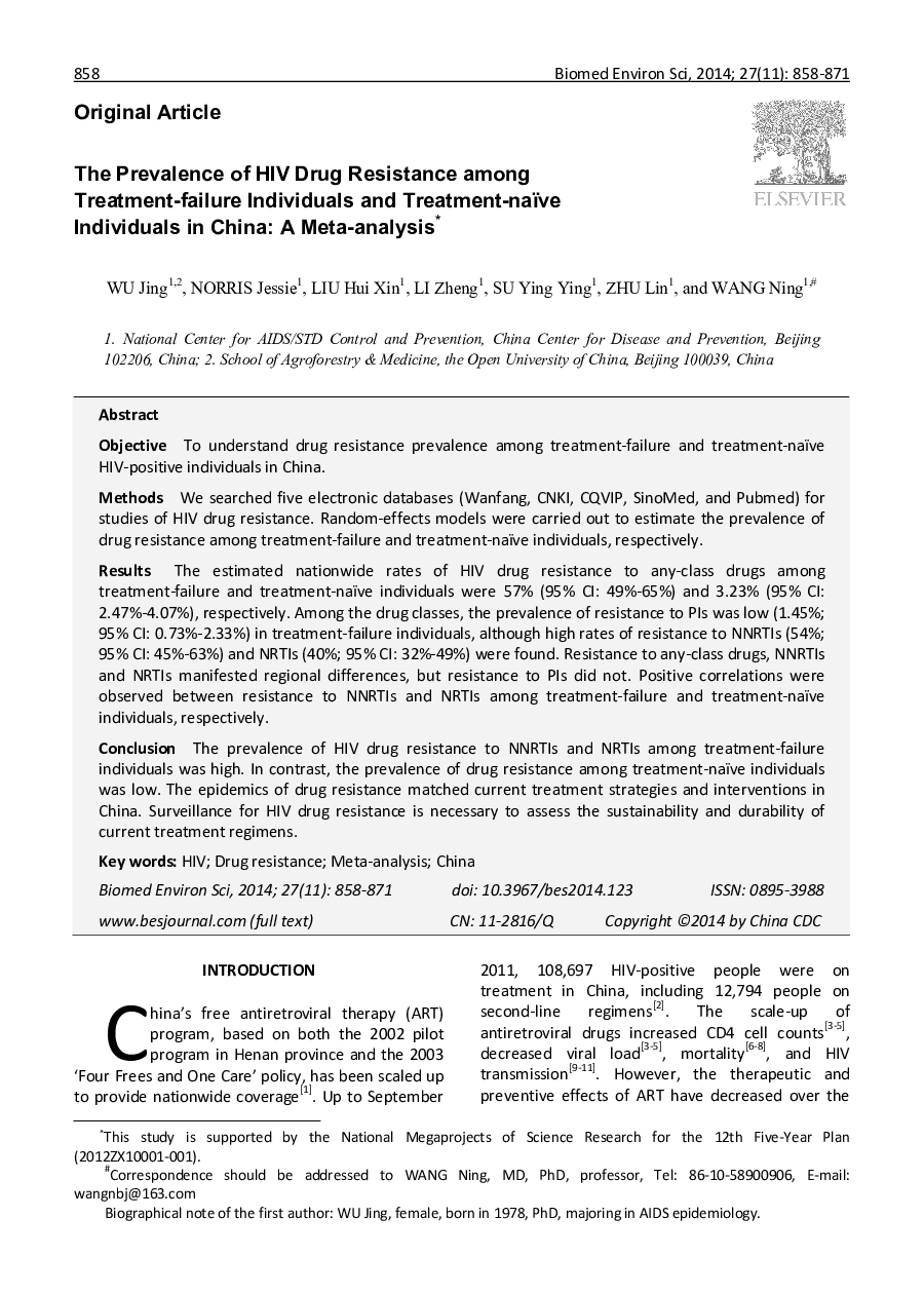 The Prevalence of HIV Drug Resistance among Treatment-failure Individuals and Treatment-naïve Individuals in China: A Meta-analysis 