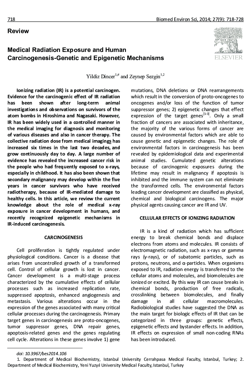 Medical Radiation Exposure and Human Carcinogenesis-Genetic and Epigenetic Mechanisms