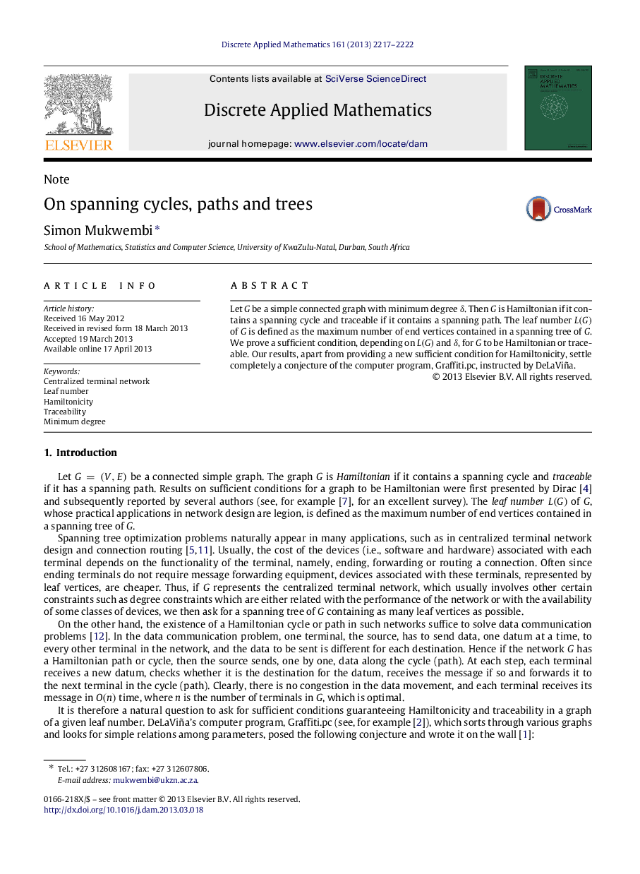 On spanning cycles, paths and trees