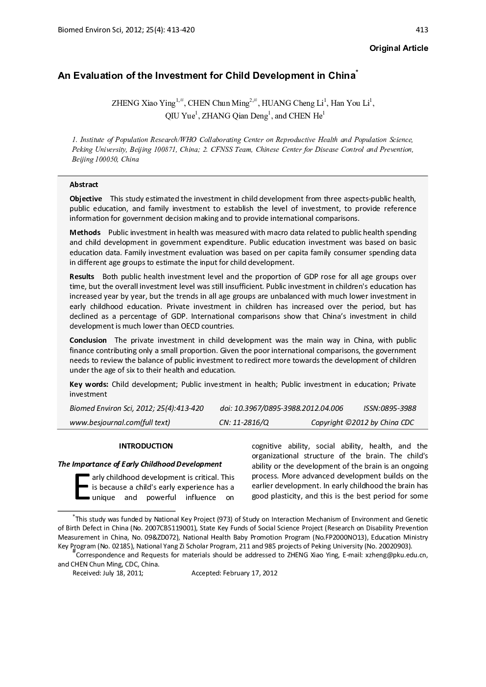 An Evaluation of the Investment for Child Development in China 