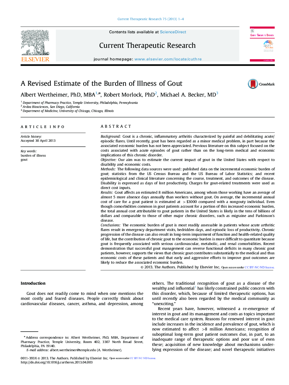 A Revised Estimate of the Burden of Illness of Gout