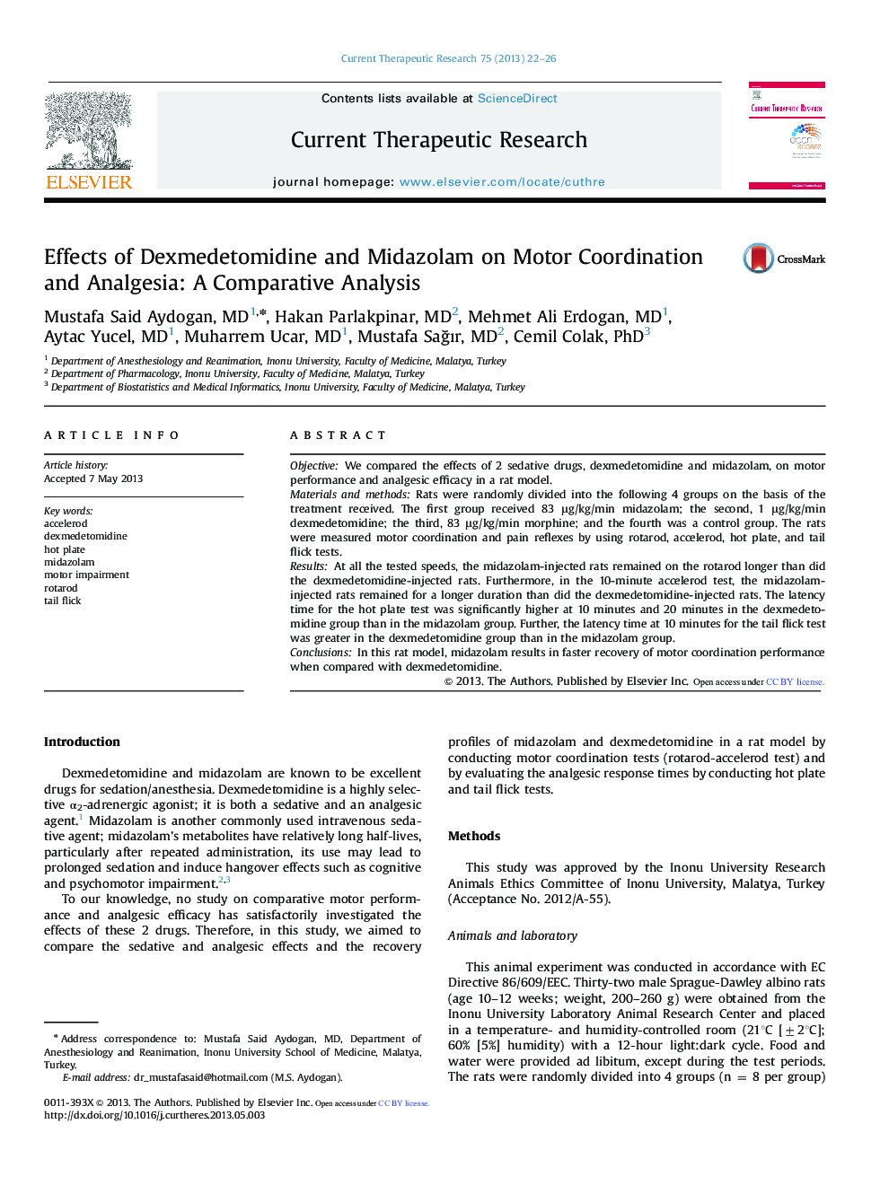 Effects of Dexmedetomidine and Midazolam on Motor Coordination and Analgesia: A Comparative Analysis