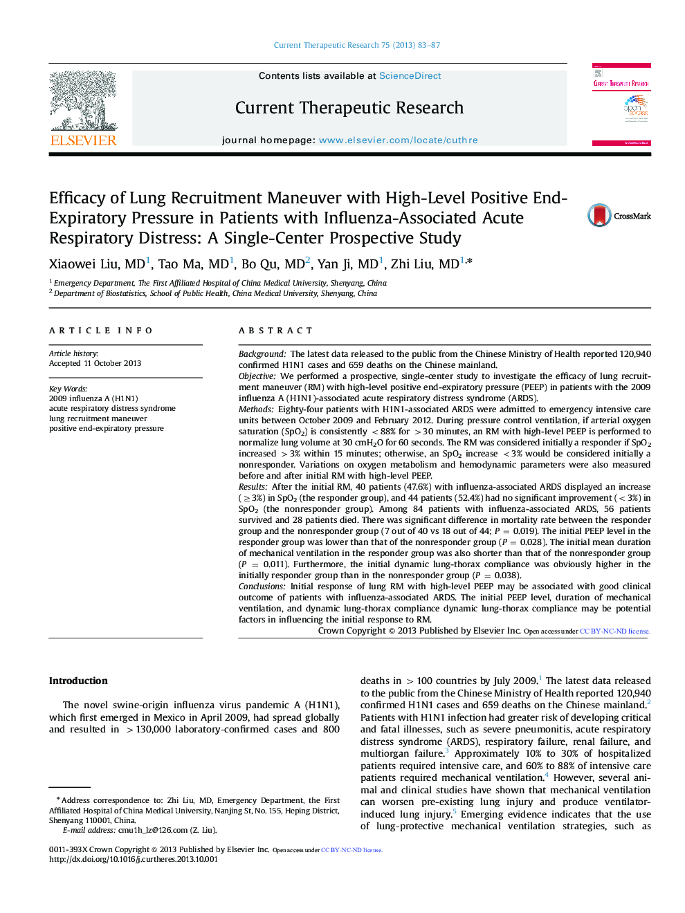 Efficacy of Lung Recruitment Maneuver with High-Level Positive End-Expiratory Pressure in Patients with Influenza-Associated Acute Respiratory Distress: A Single-Center Prospective Study