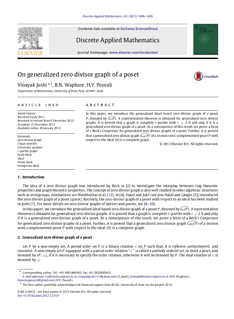 On generalized zero divisor graph of a poset