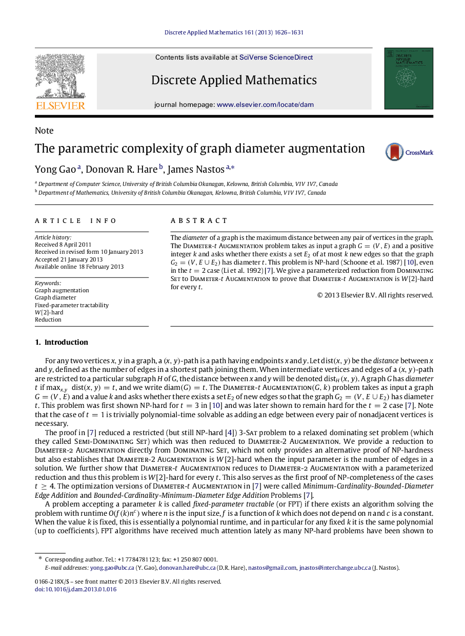 The parametric complexity of graph diameter augmentation