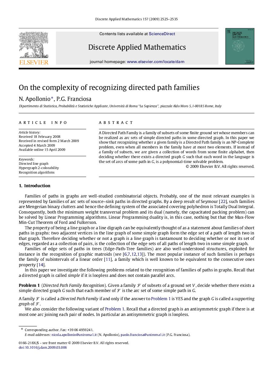 On the complexity of recognizing directed path families