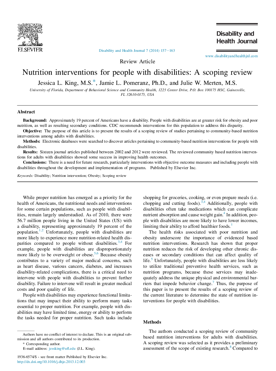 Nutrition interventions for people with disabilities: A scoping review 