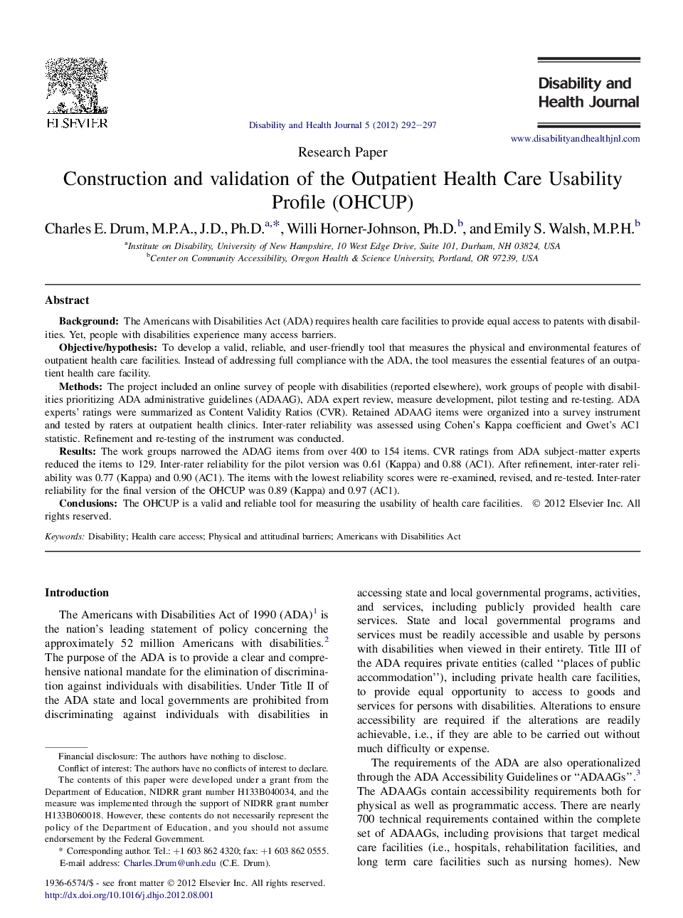 Construction and validation of the Outpatient Health Care Usability Profile (OHCUP)