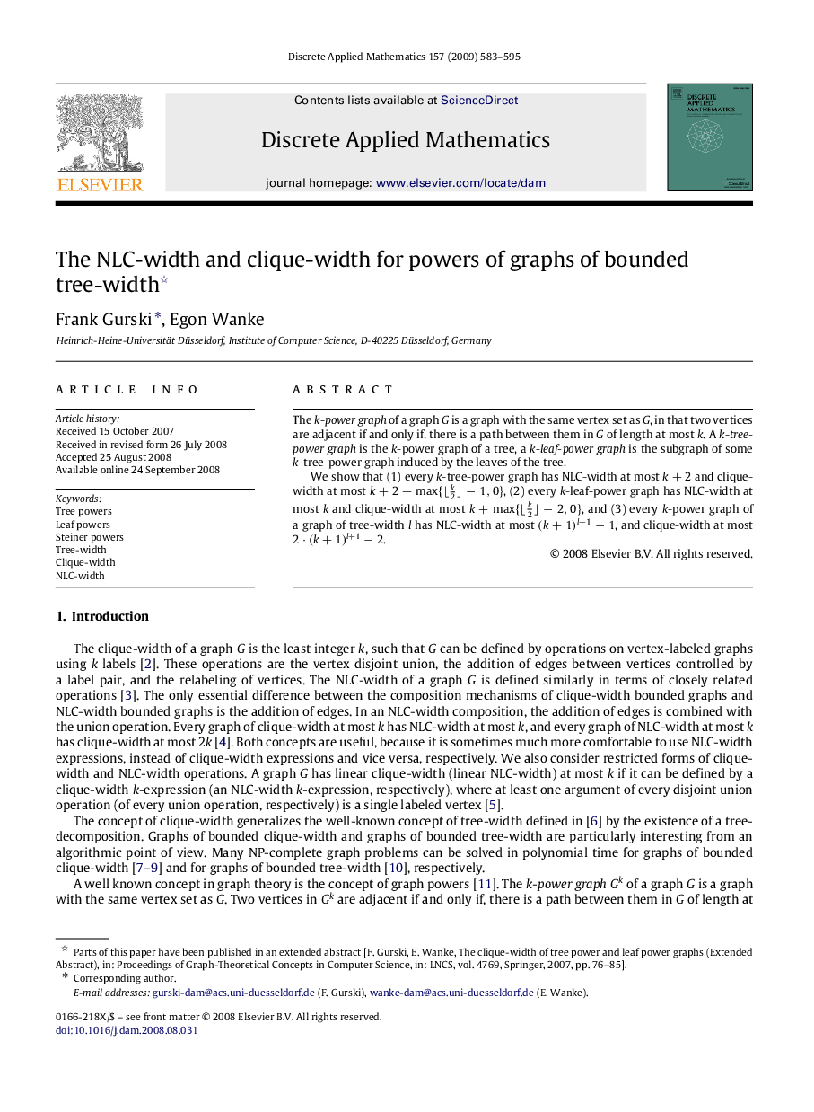 The NLC-width and clique-width for powers of graphs of bounded tree-width 