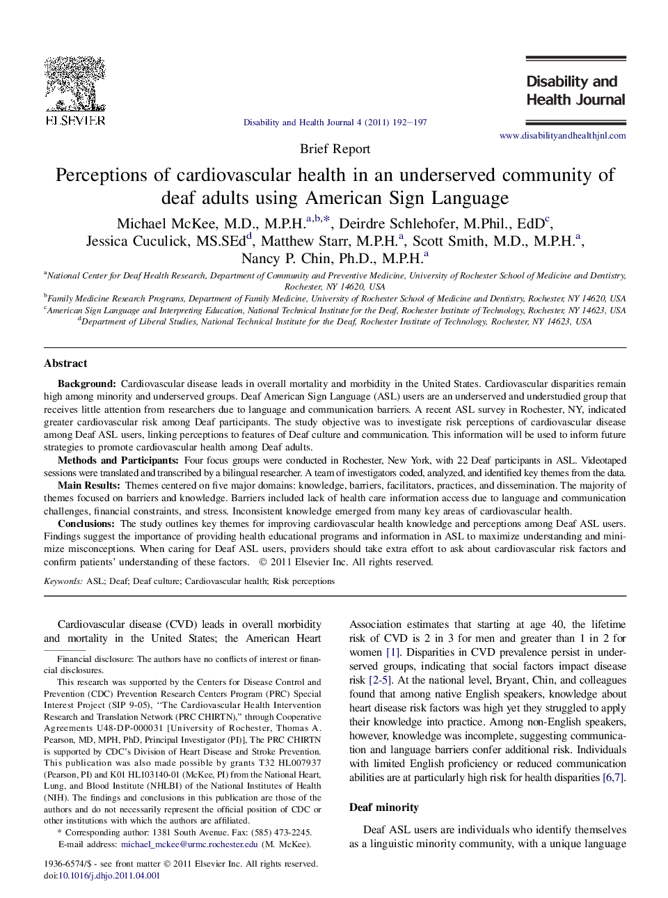 Perceptions of cardiovascular health in an underserved community of deaf adults using American Sign Language 