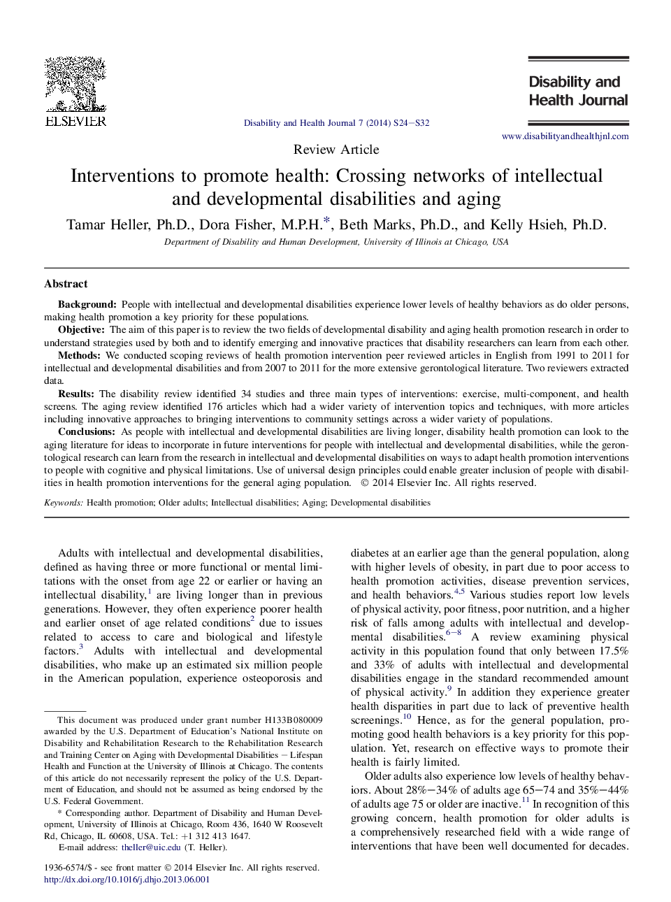 Interventions to promote health: Crossing networks of intellectual and developmental disabilities and aging 