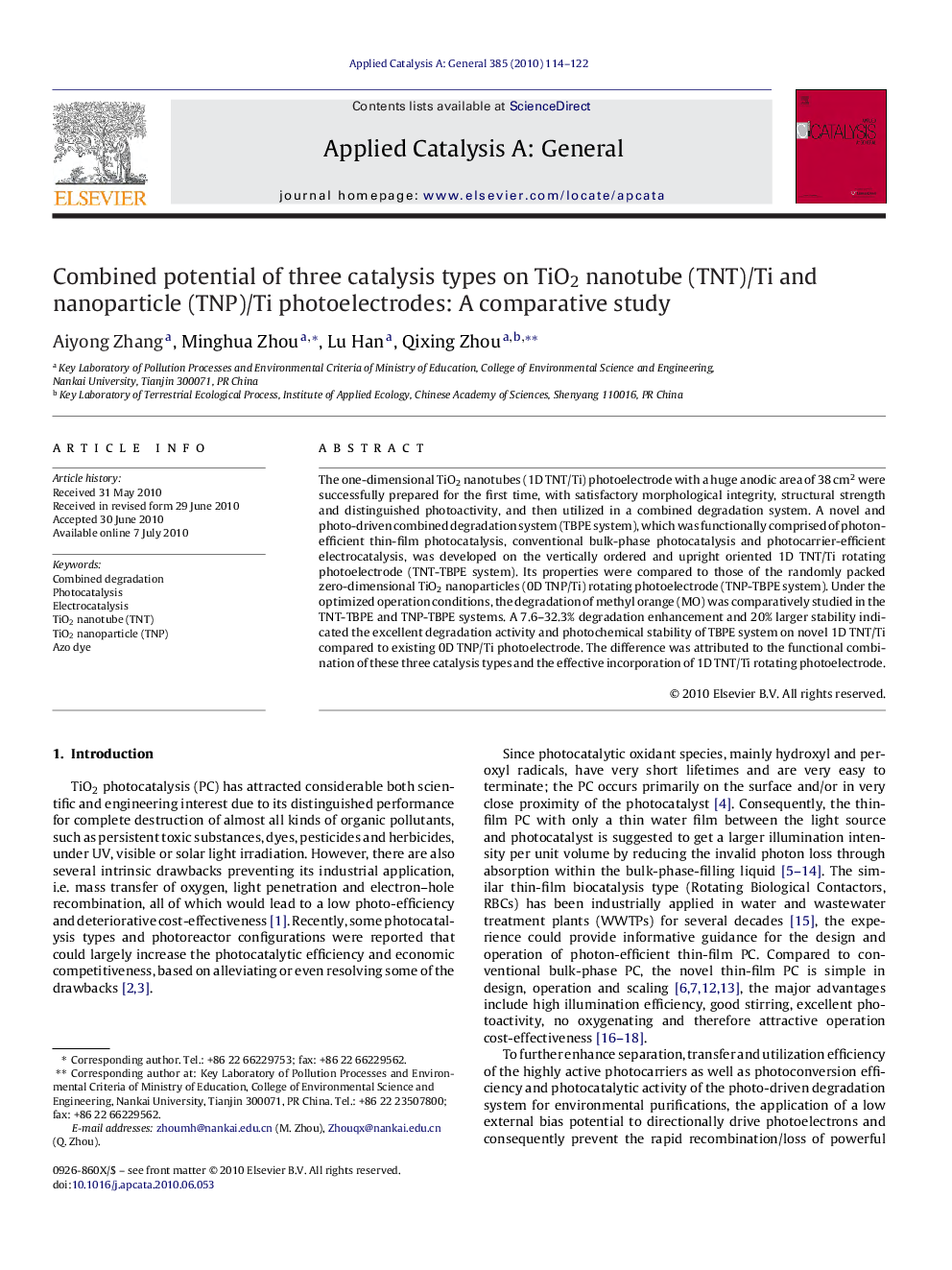 Combined potential of three catalysis types on TiO2 nanotube (TNT)/Ti and nanoparticle (TNP)/Ti photoelectrodes: A comparative study