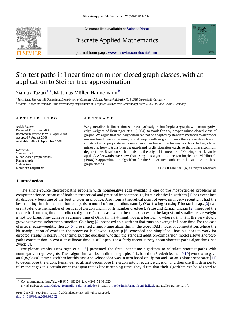 Shortest paths in linear time on minor-closed graph classes, with an application to Steiner tree approximation