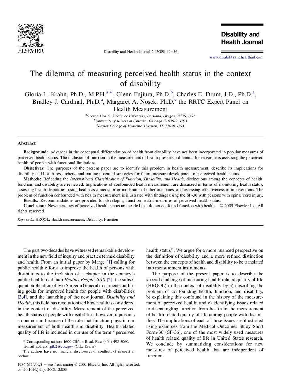 The dilemma of measuring perceived health status in the context of disability 