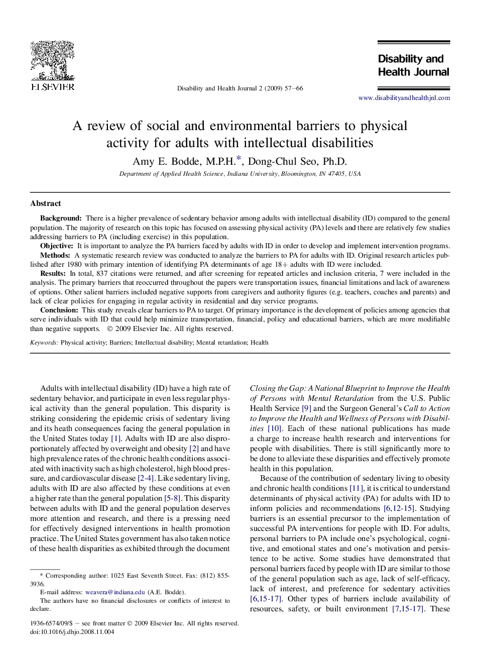 A review of social and environmental barriers to physical activity for adults with intellectual disabilities 