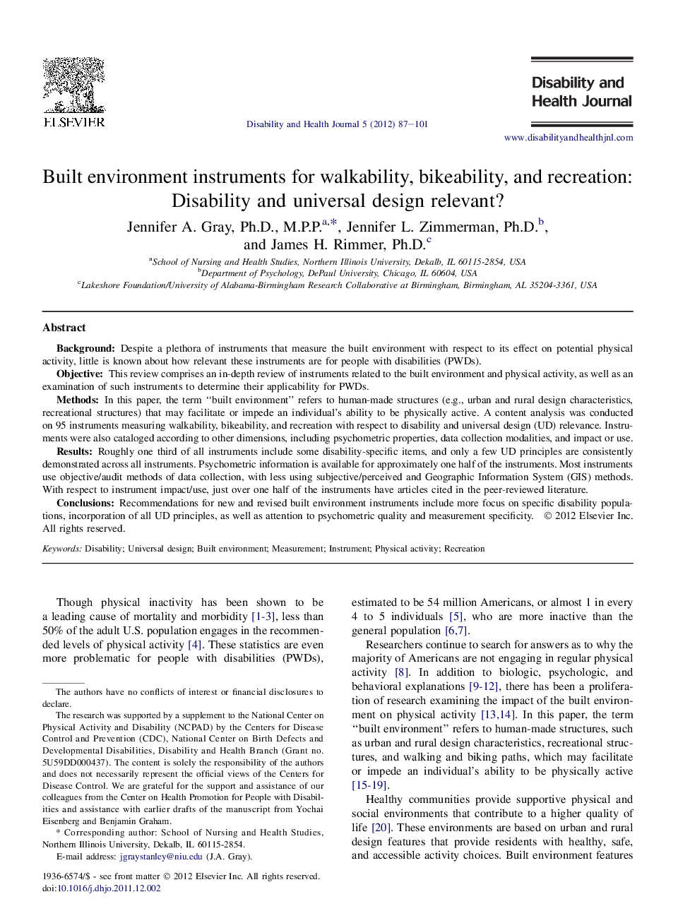 Built environment instruments for walkability, bikeability, and recreation: Disability and universal design relevant? 