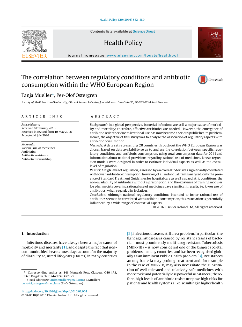 The correlation between regulatory conditions and antibiotic consumption within the WHO European Region