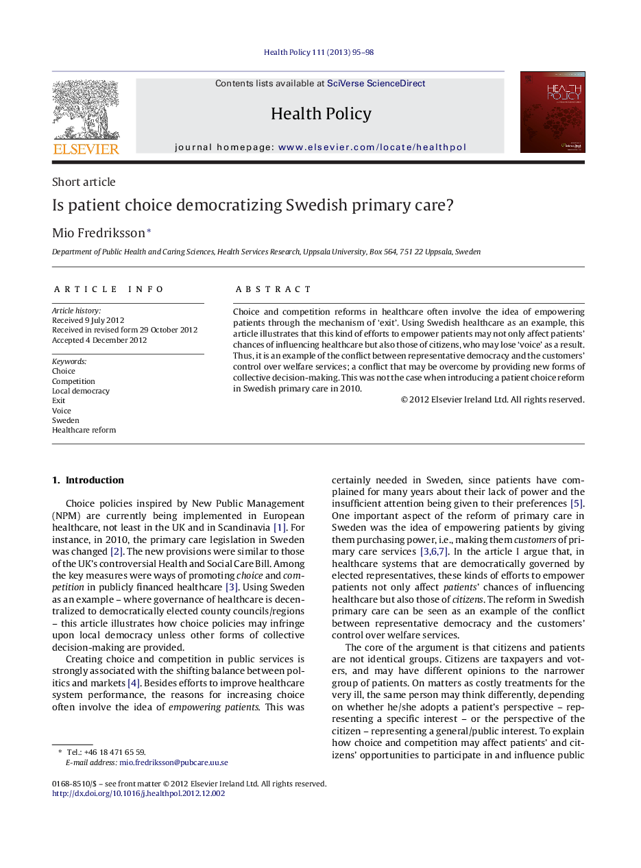 Is patient choice democratizing Swedish primary care?