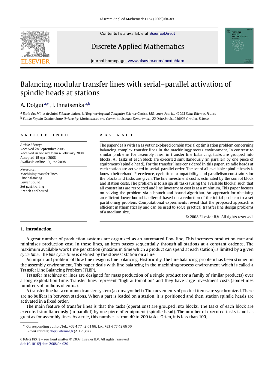 Balancing modular transfer lines with serial–parallel activation of spindle heads at stations