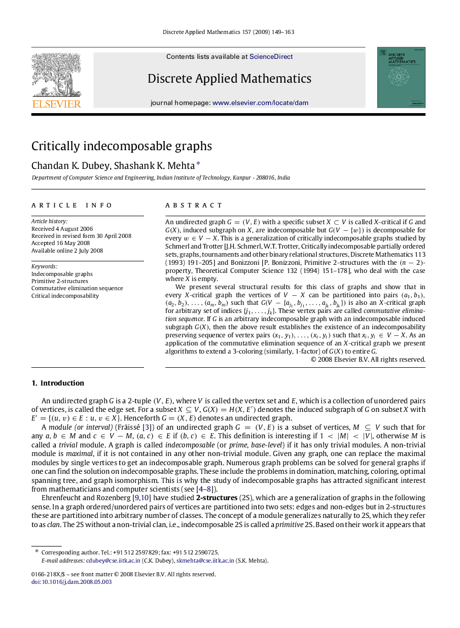 Critically indecomposable graphs