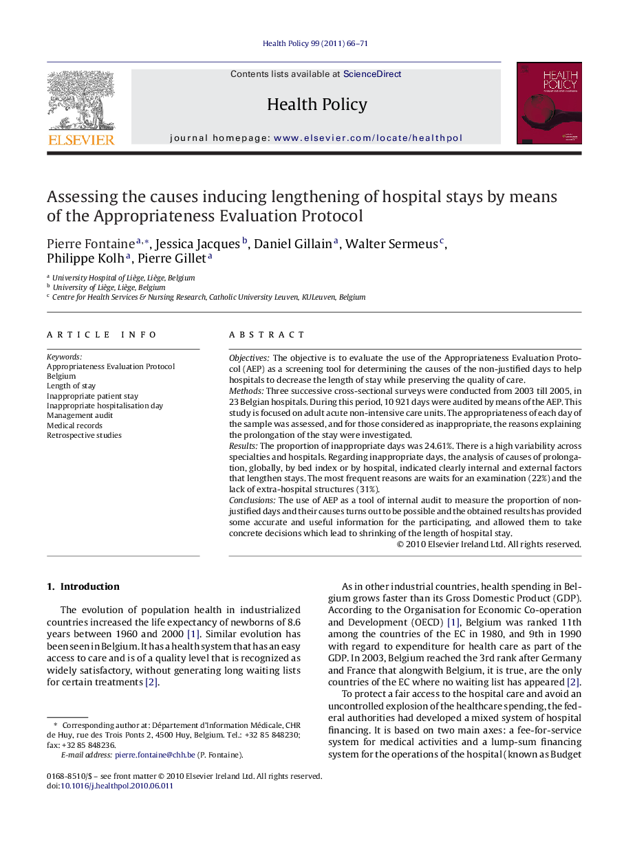 Assessing the causes inducing lengthening of hospital stays by means of the Appropriateness Evaluation Protocol