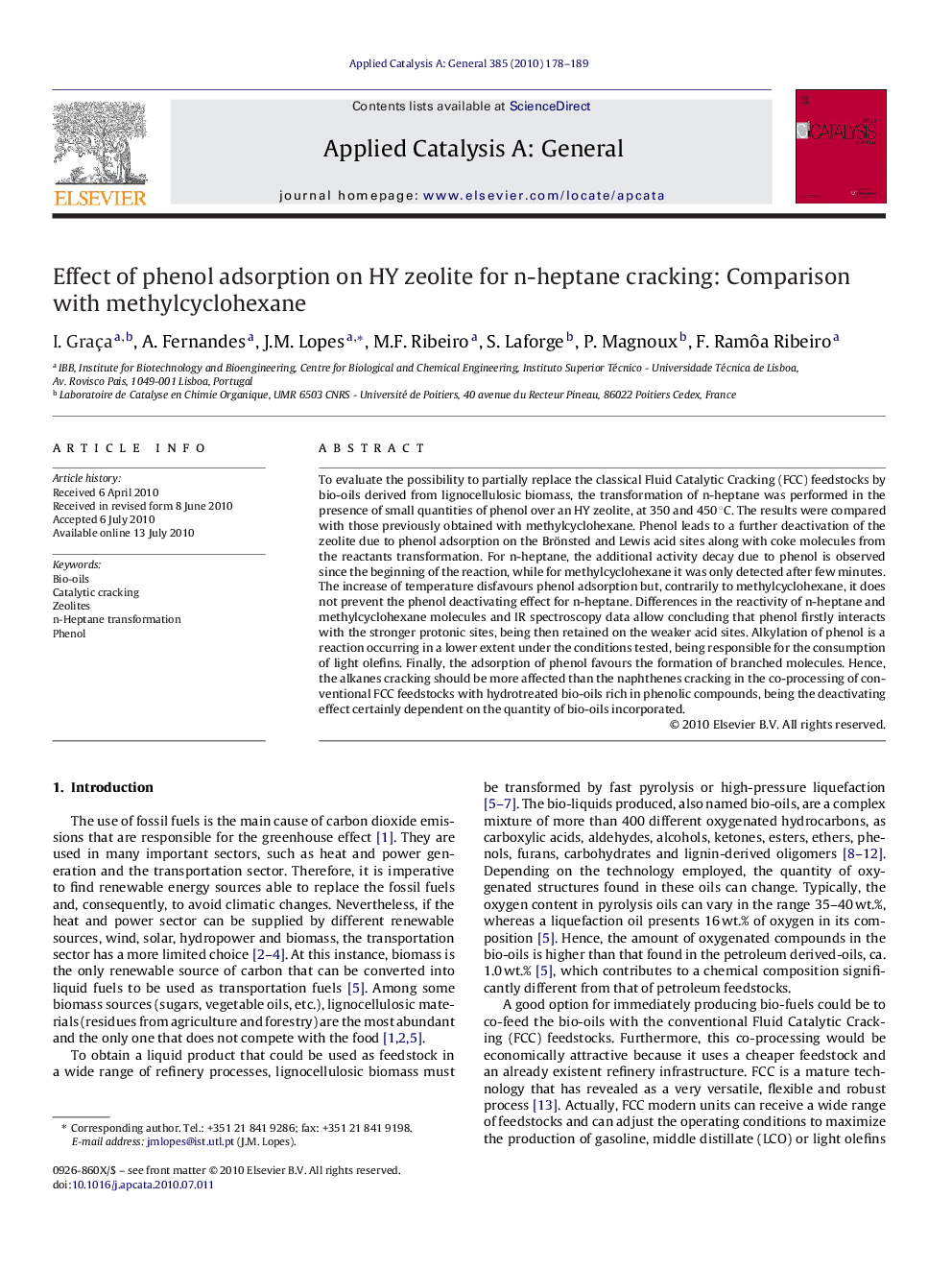 Effect of phenol adsorption on HY zeolite for n-heptane cracking: Comparison with methylcyclohexane