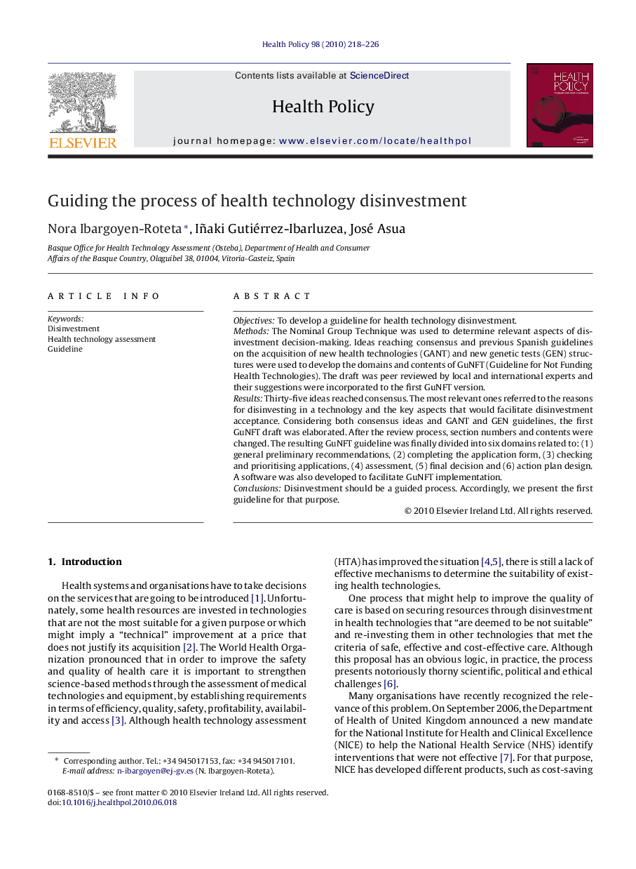 Guiding the process of health technology disinvestment