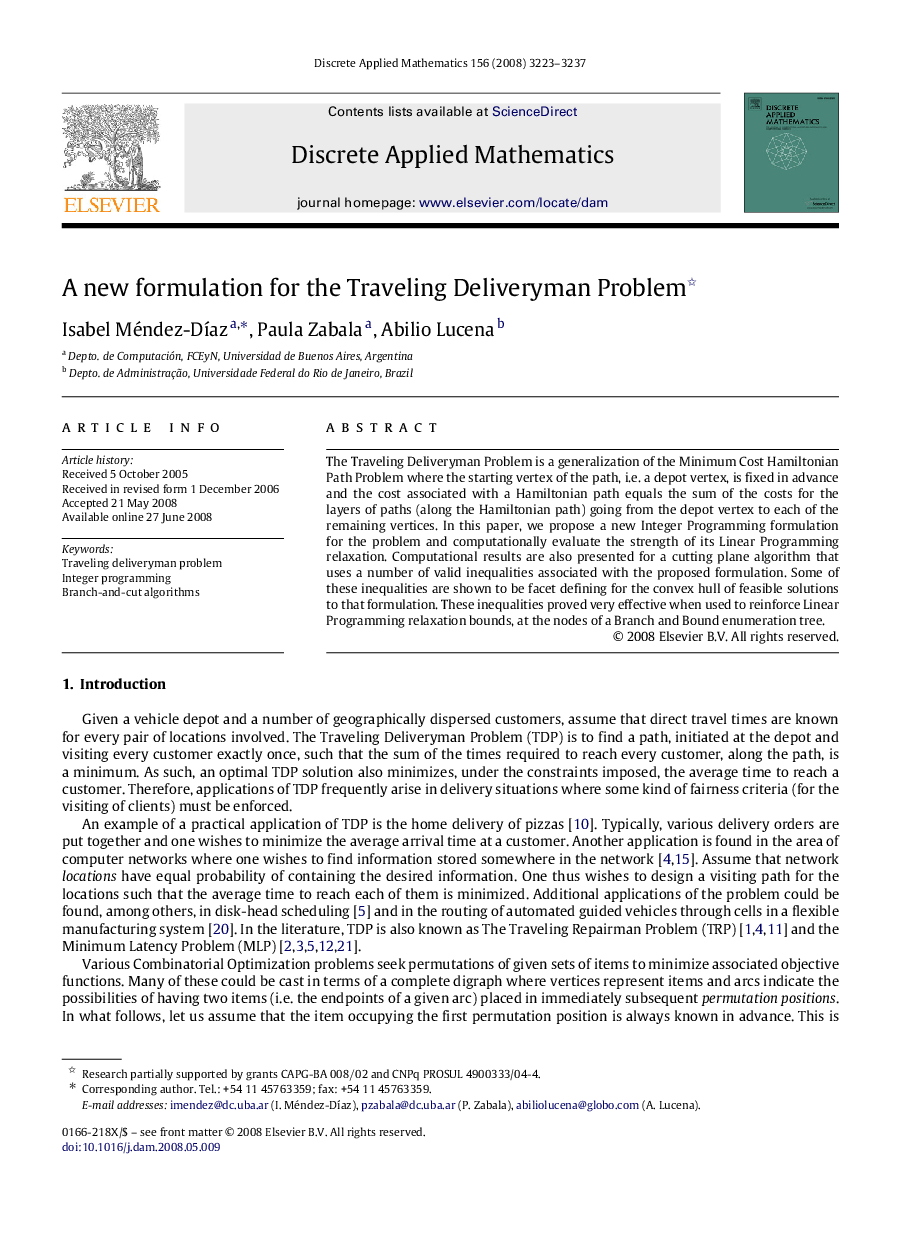 A new formulation for the Traveling Deliveryman Problem 