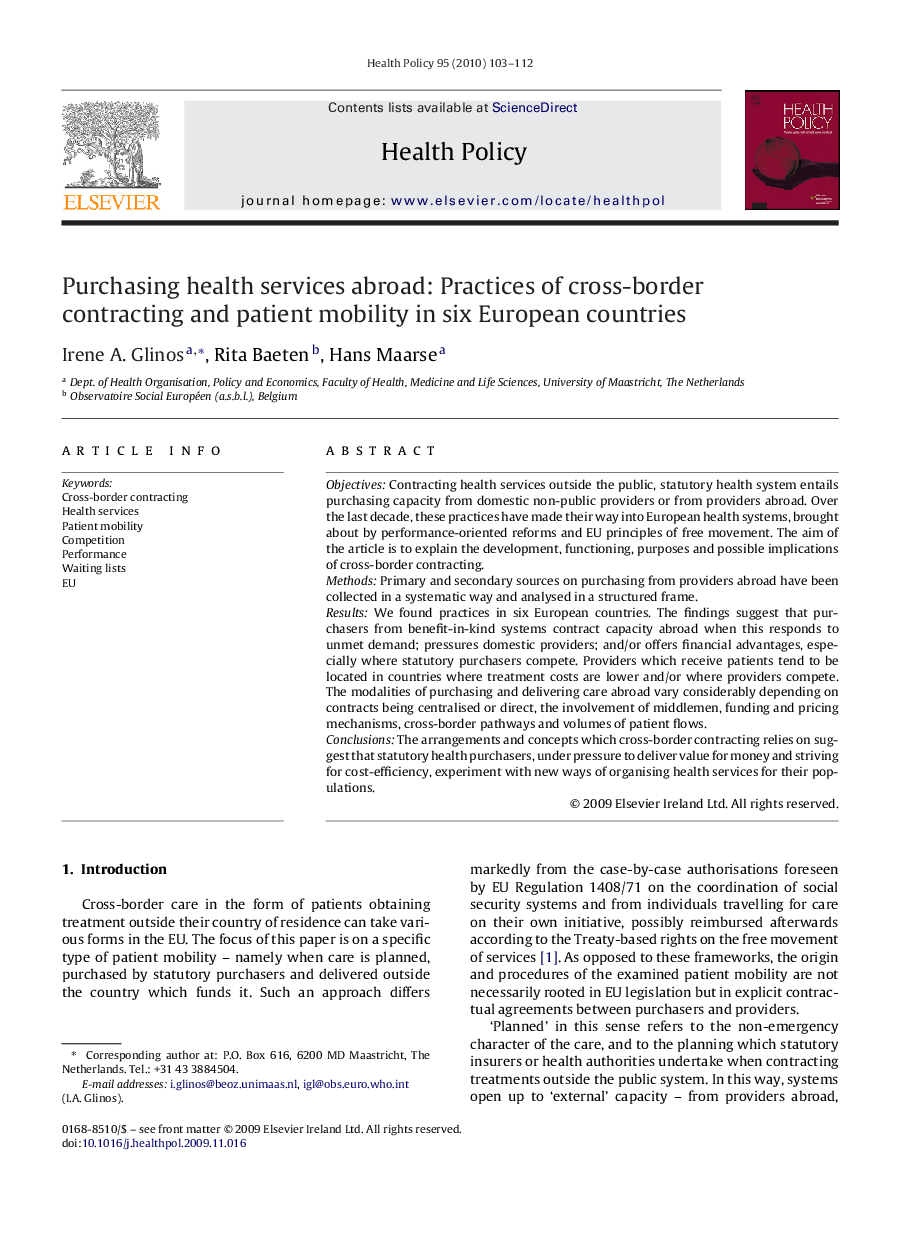 Purchasing health services abroad: Practices of cross-border contracting and patient mobility in six European countries