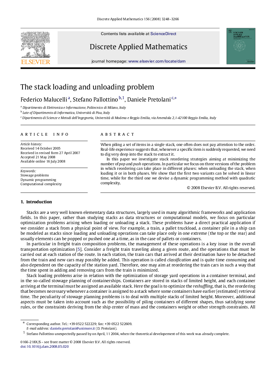 The stack loading and unloading problem