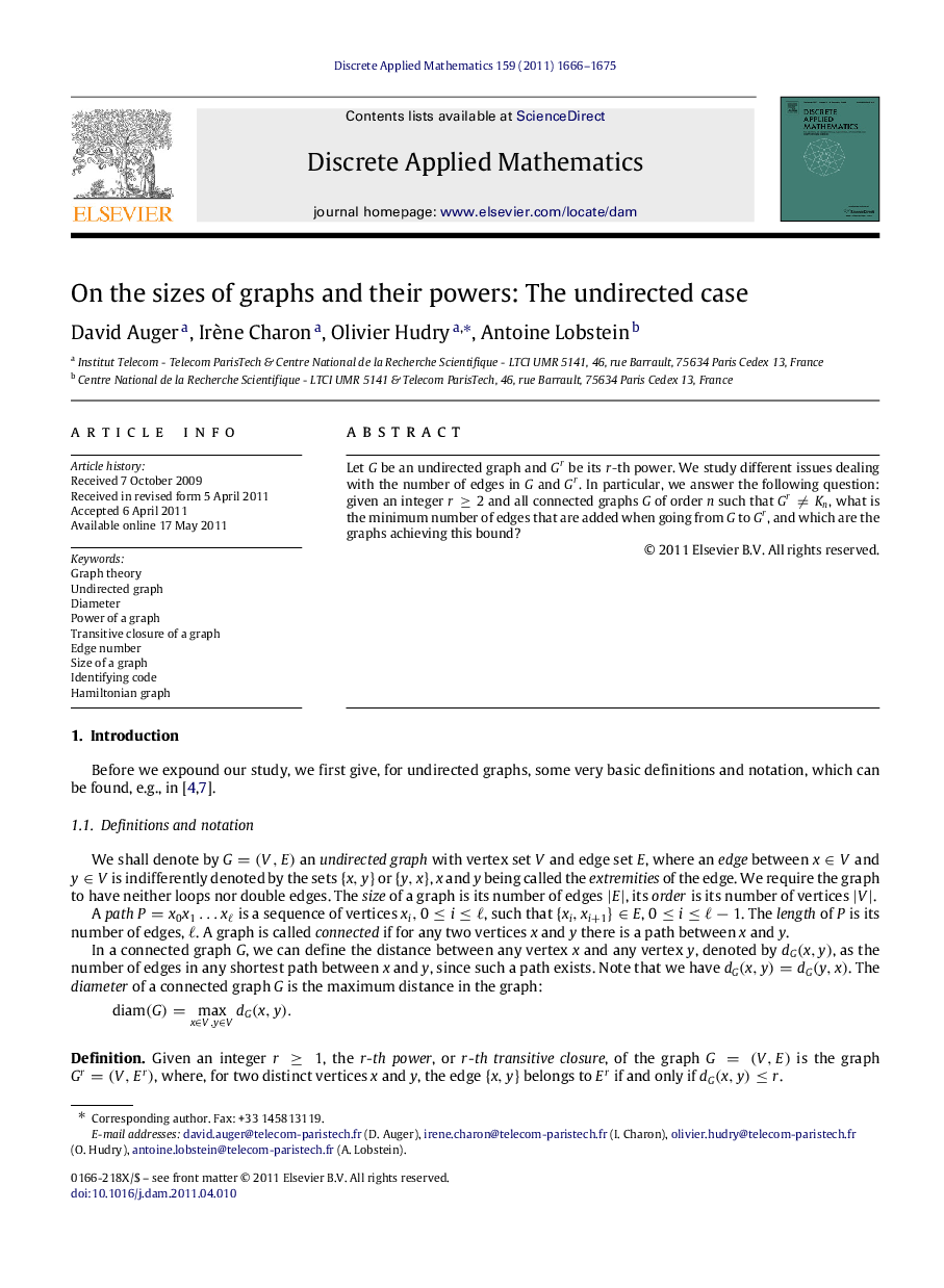 On the sizes of graphs and their powers: The undirected case