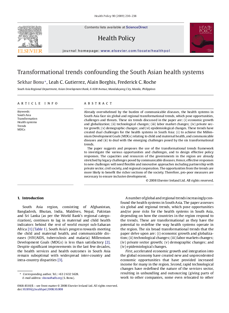 Transformational trends confounding the South Asian health systems