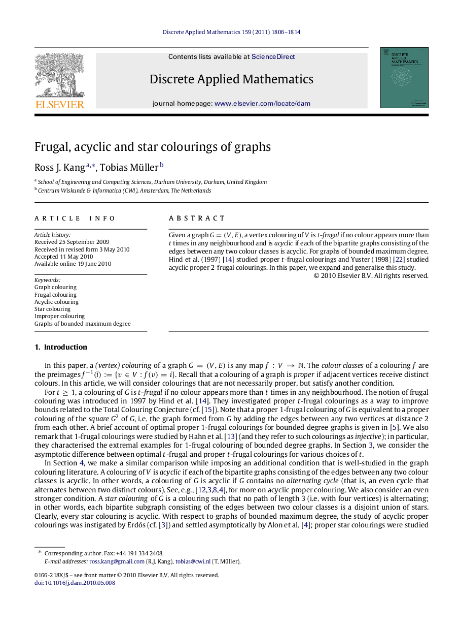 Frugal, acyclic and star colourings of graphs