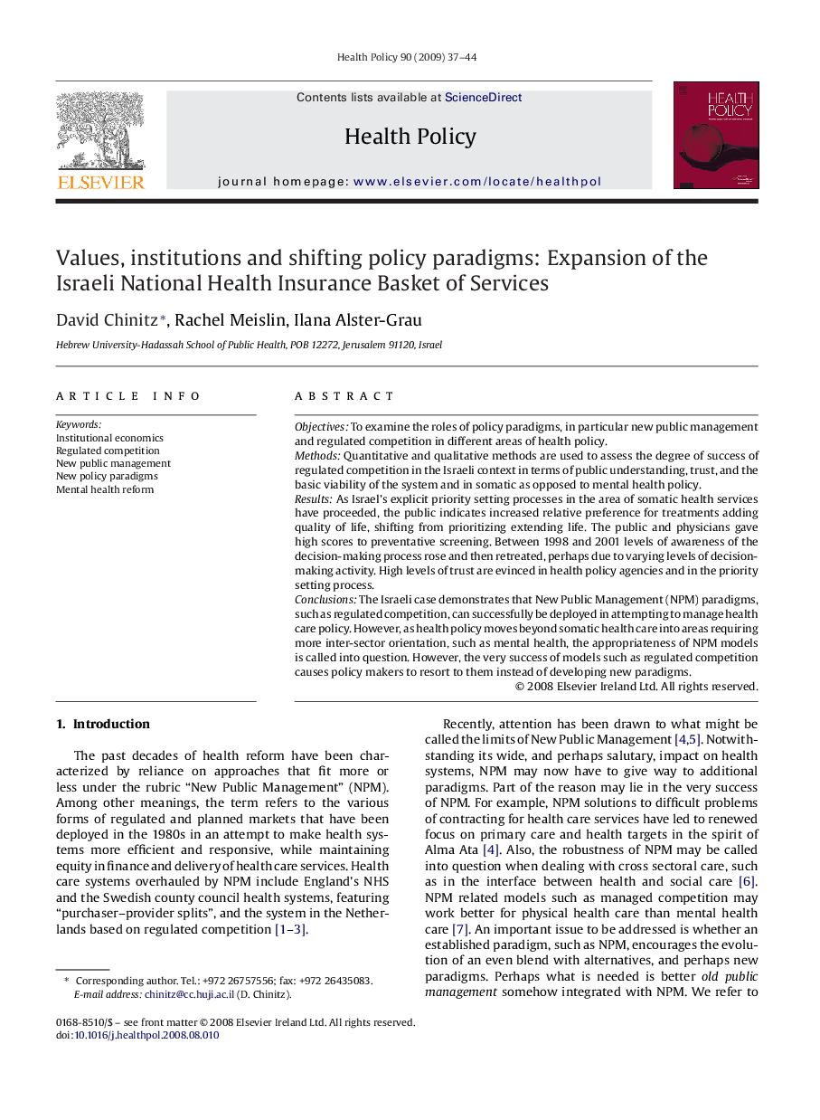 Values, institutions and shifting policy paradigms: Expansion of the Israeli National Health Insurance Basket of Services