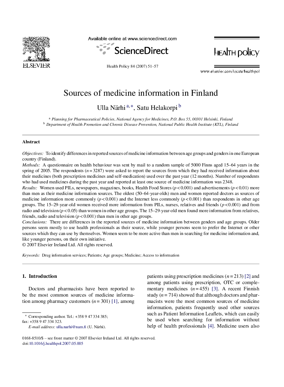 Sources of medicine information in Finland