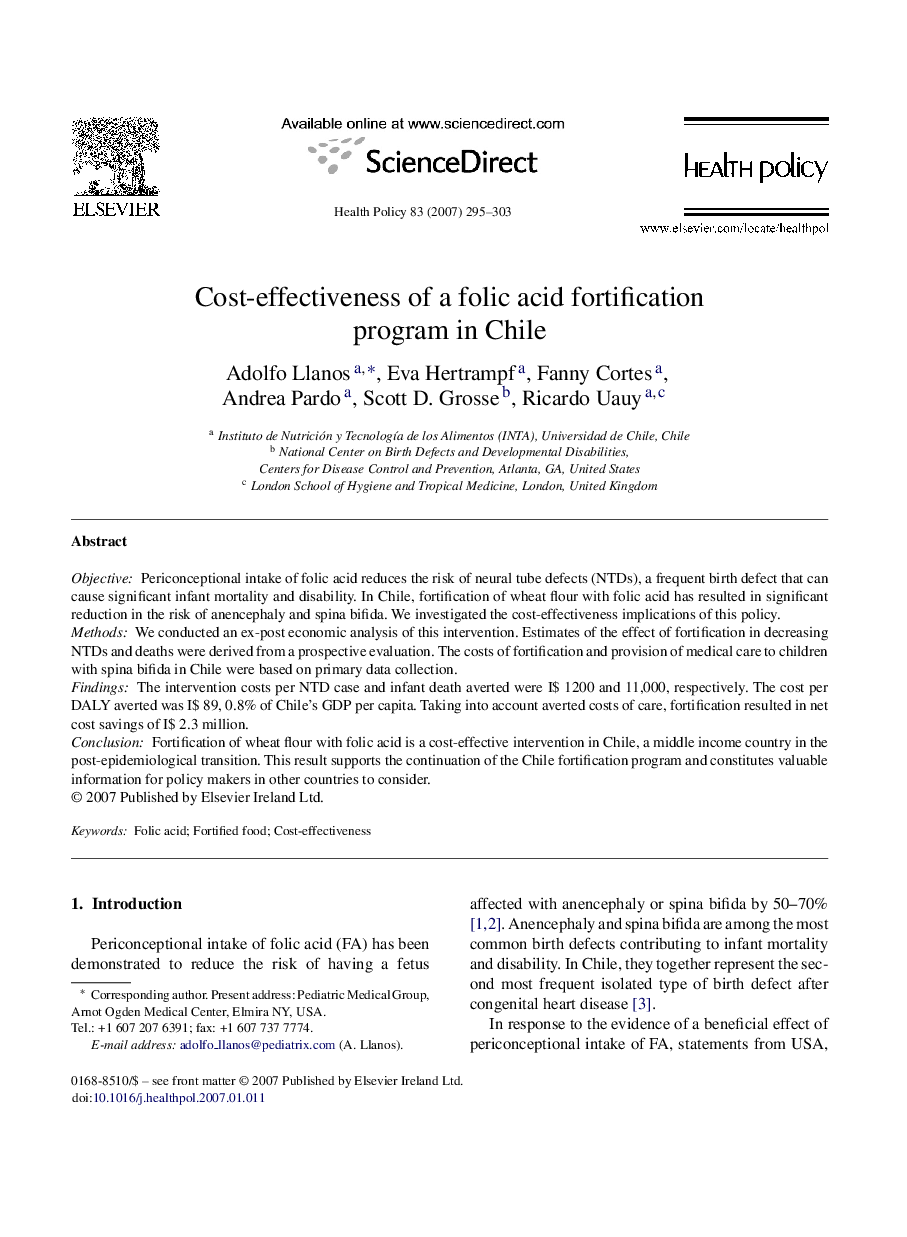 Cost-effectiveness of a folic acid fortification program in Chile