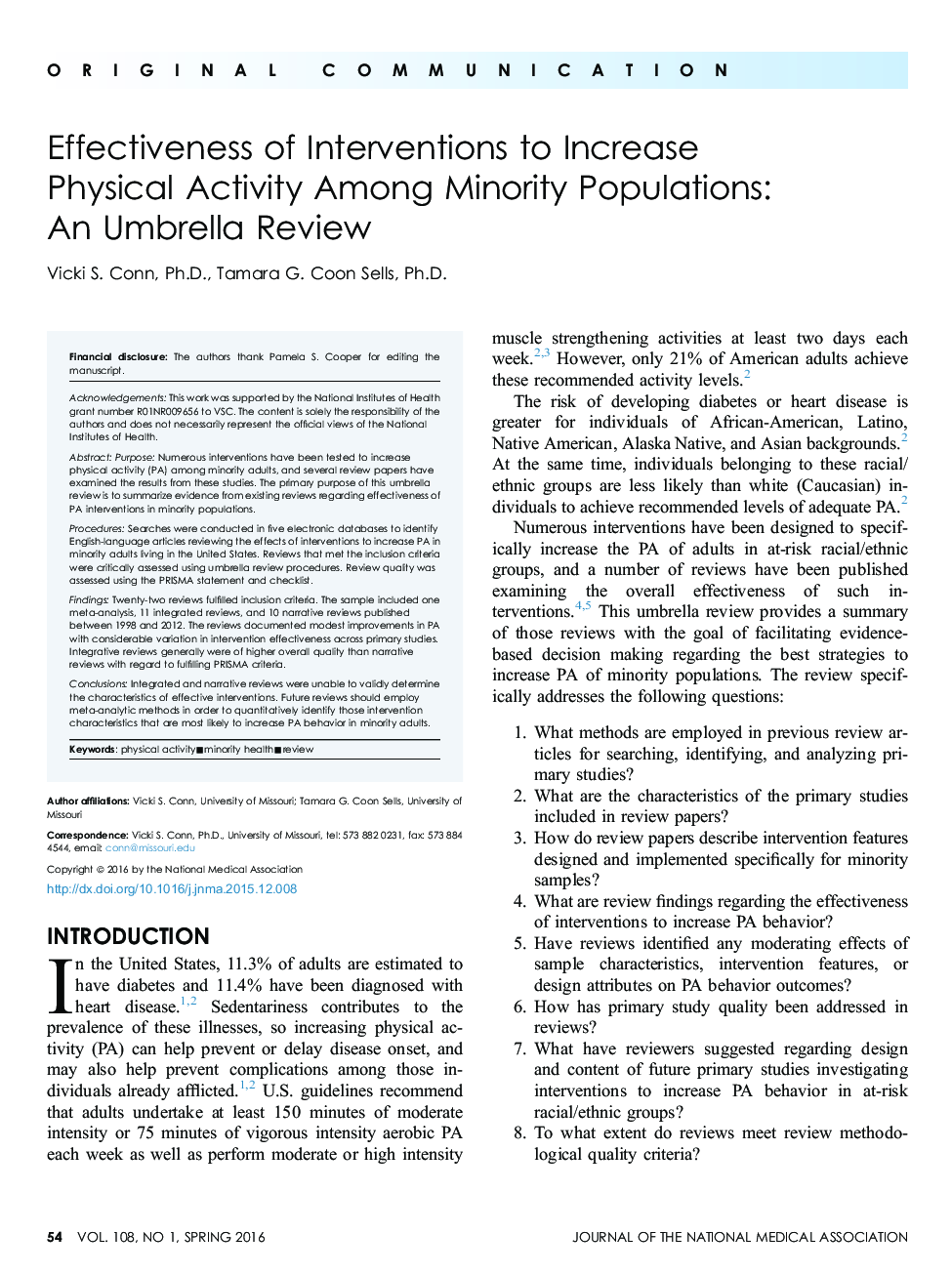 اثربخشی مداخلات برای افزایش فعالیت بدنی در میان جمعیت اقلیت : نقد و بررسی چتر