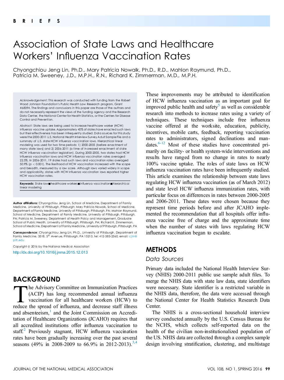 ارتباط از قوانین ایالتی و میزان واکسیناسیون آنفلوانزا کارکنان بهداشتی درمانی 